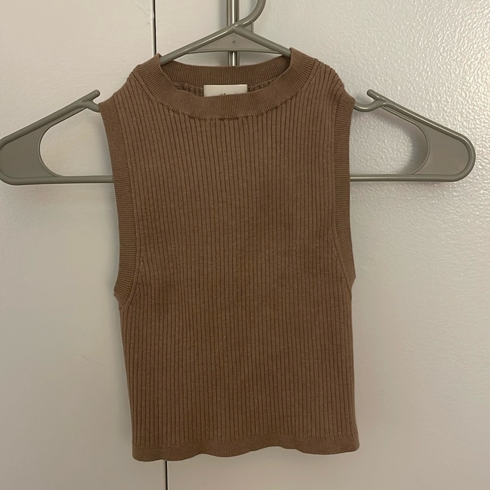 Aritzia Wilfred Free ribbed brown crop top